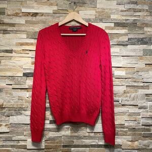 Vintage Ralph Lauren Sport L Red Cable Knit Sweater | Preppy Y2K Classic Capsule